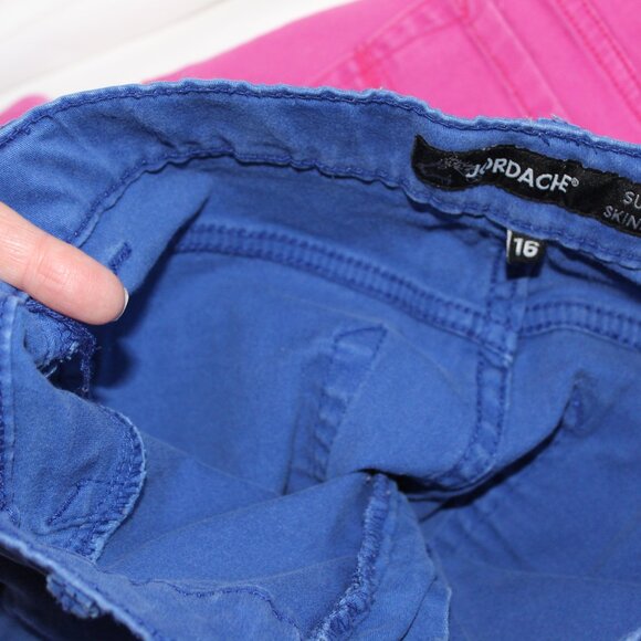 Jordache 2 Pair Super Skinny Girls Jeans-Size 16 Girls-FUCHSIA & ROYAL BLUE - Picture 4 of 4